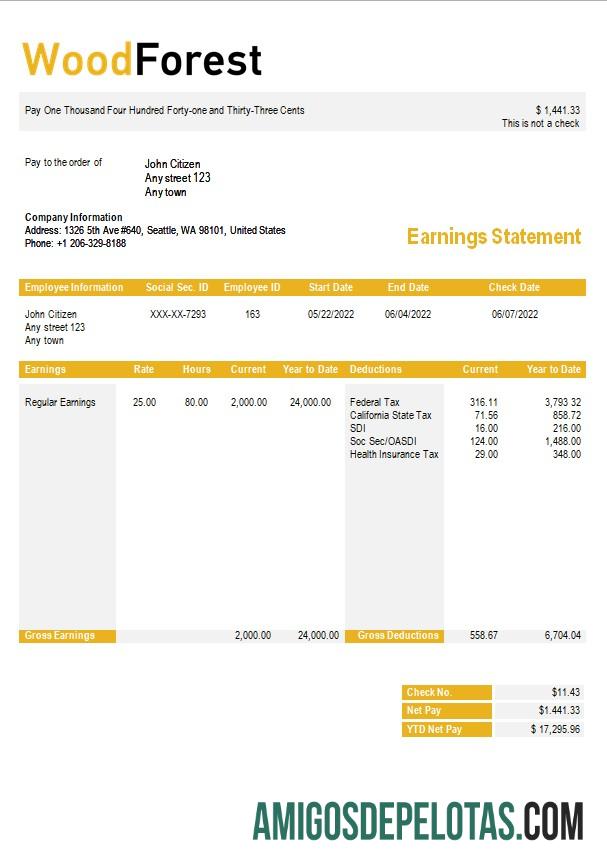 Em branco Modelo de recibo de pagamento da Wood Corporation em formatos Word e PDF
